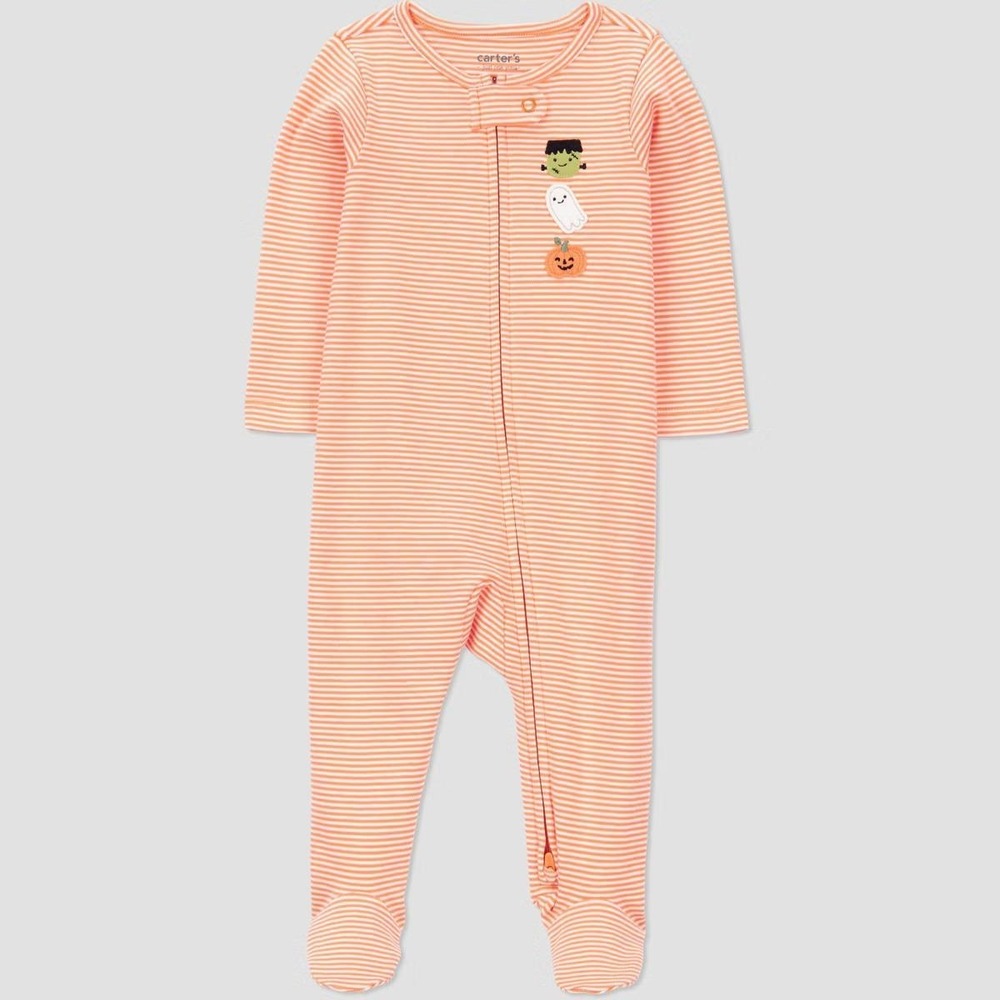 Carter's Just One You 6M Baby Halloween Sleep N' Play Orange Striped Cotton Cute